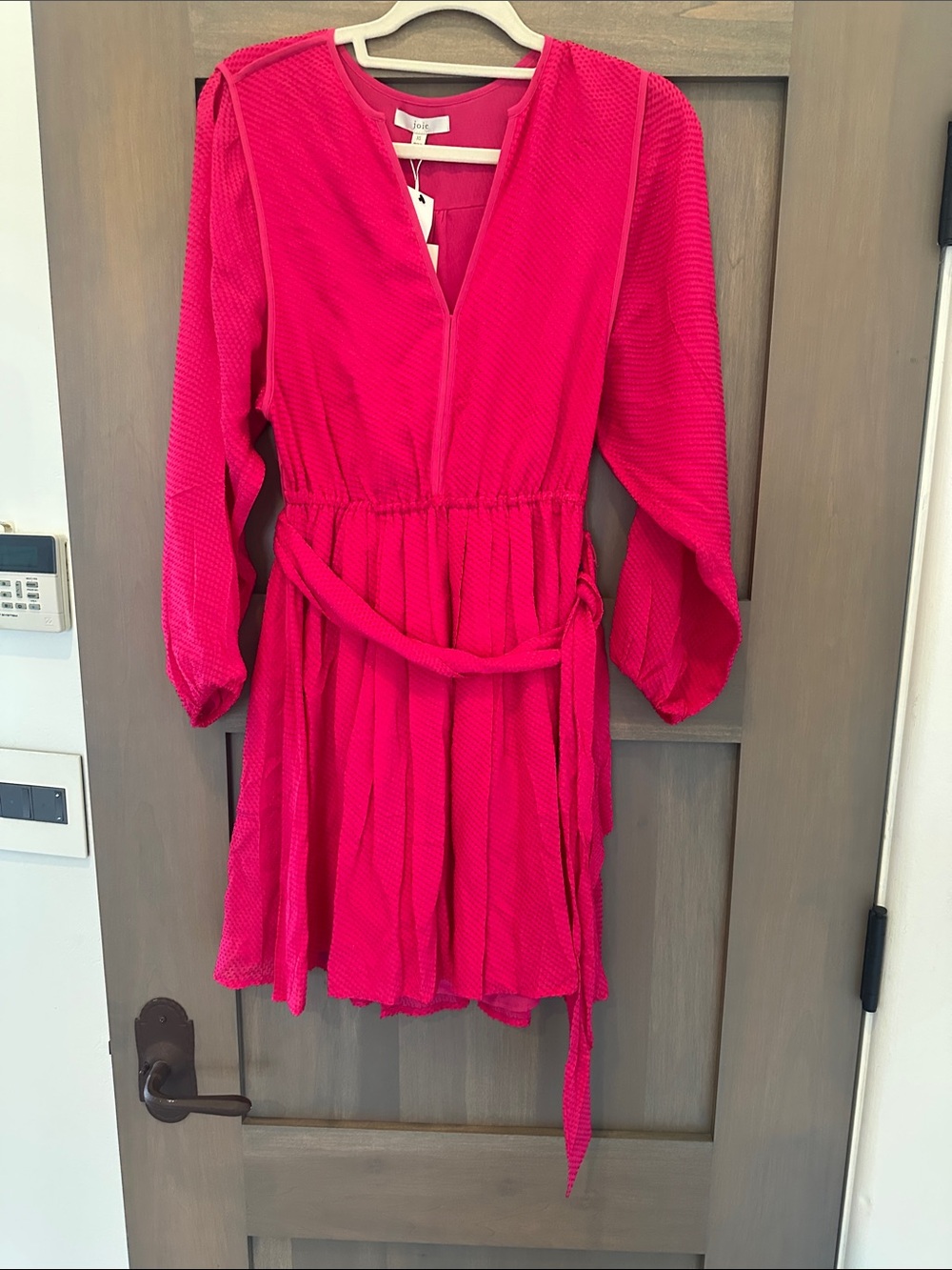 Pink Long Sleeve mini Dress with Tie Waist